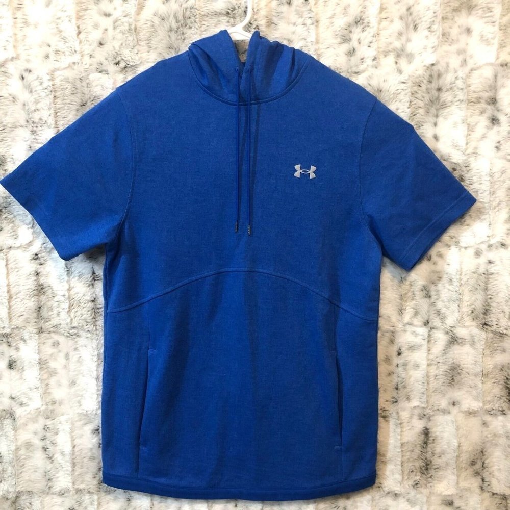 Under Armour Mens Medium Hoodie Short Sleeve Pockets Athletic Workout Blue